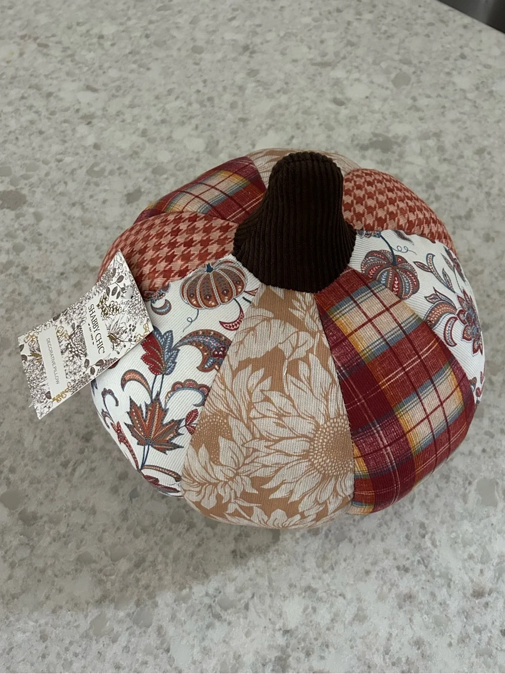 “New” Shabby Chic Patchwork Fabric Pumpkin - Rust, Cream & Browns